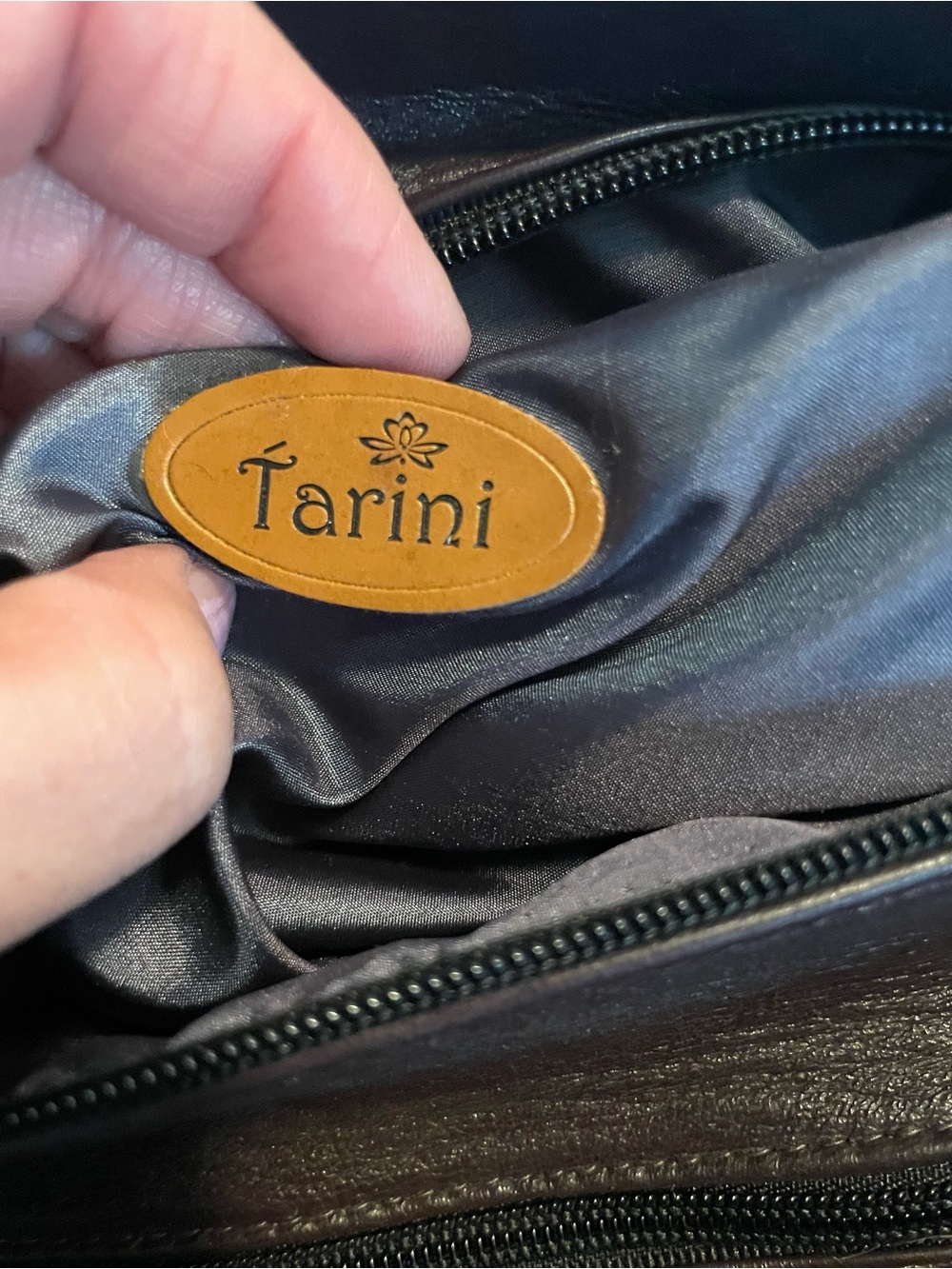 Tarini Hand Embroidered Floral Leather Tote Bag in Black - Picture 11 of 16